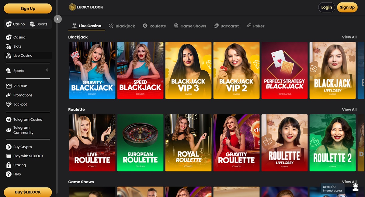 Lucky block casino lobby