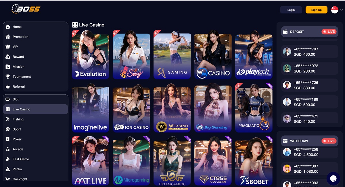 BO55 live casino offering
